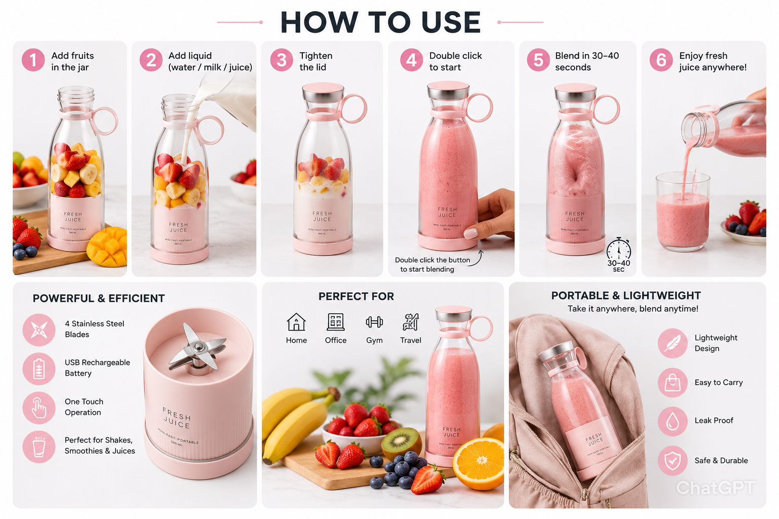 Portable Mini Blender for Fresh Juice